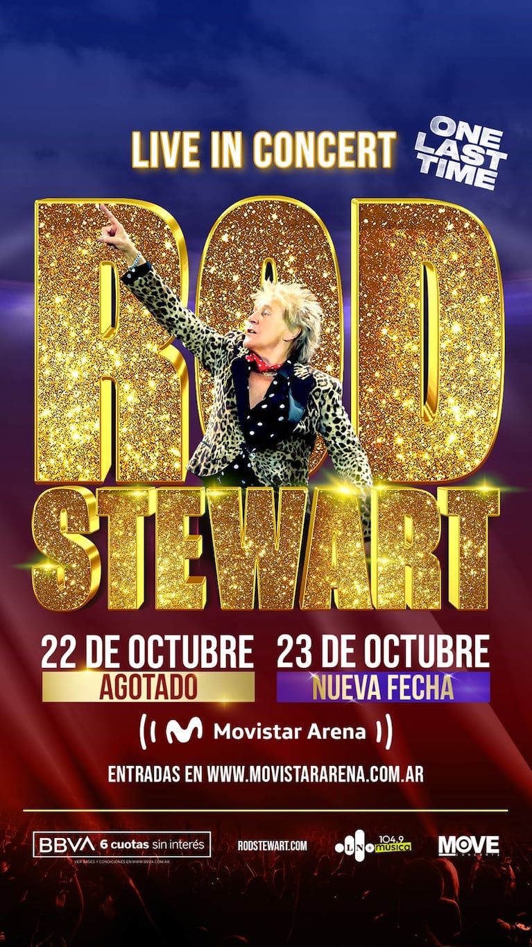 Rod Stewart realizará dos funciones en Buenos Aires los días 22 (entradas agotadas) y 23 de octubre.