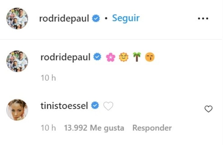 Rodrigo de Paul compartió fotos muy cancheras y Tini Stoessel reaccionó con amor 