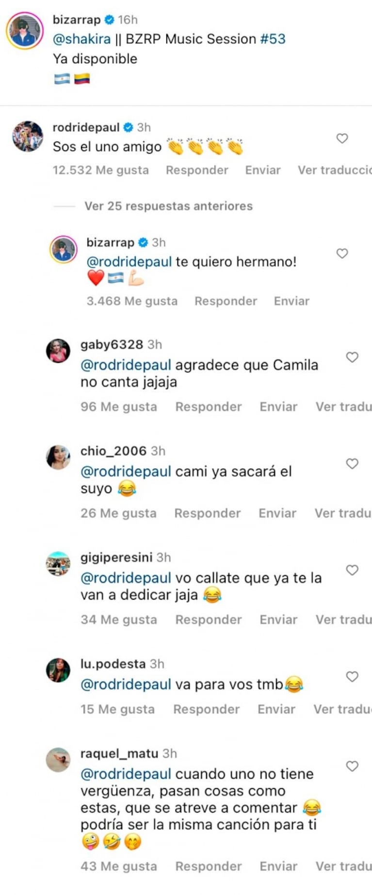 Rodrigo de Paul felicitó a Bizarrap por el tema con Shakira y le recordaron a Camila Homs