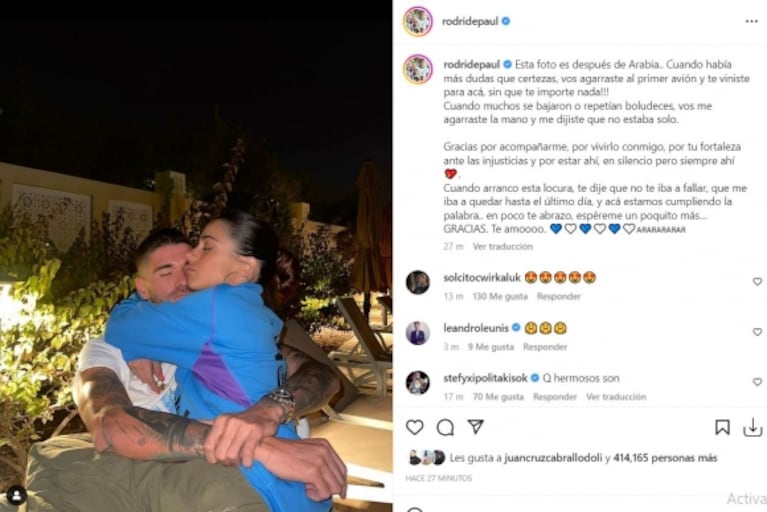 Rodrigo de Paul, muy dulce con Tini Stoessel: "Me agarraste la mano y me dijiste que no estaba solo"