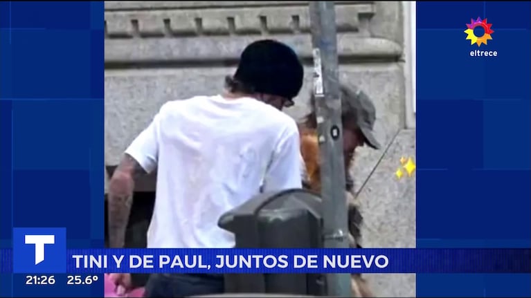 Rodrigo de Paul y Tini Stoessel reconociliados (Foto: captura de Telenoche).