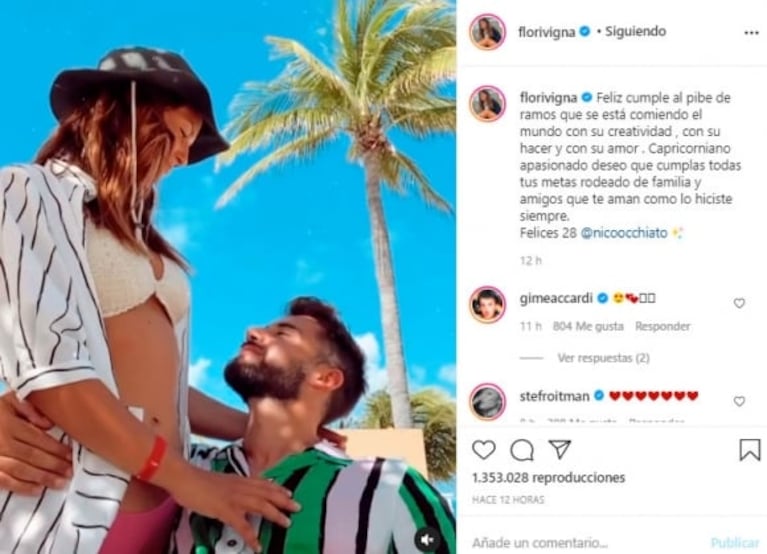 Romántico mensaje de Flor Vigna a Nico Occhiato desde sus vacaciones en Cancún: "Capricorniano apasionado deseo que cumplas tus metas"