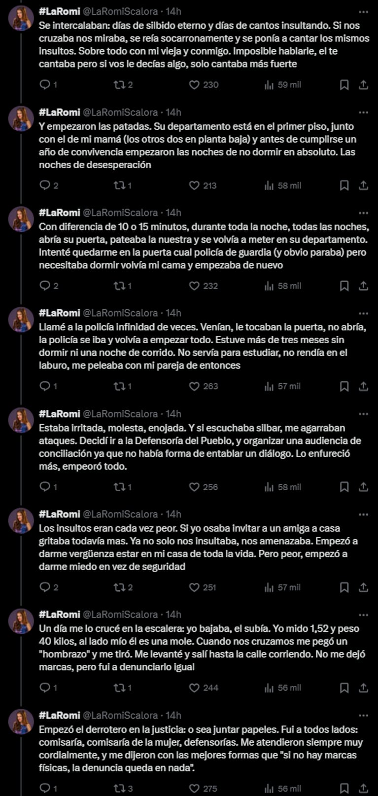 Romi Scalora reveló el drama que sufrió con un vecino que la hostigaba: “Arrastro esta historia hace 10 años”