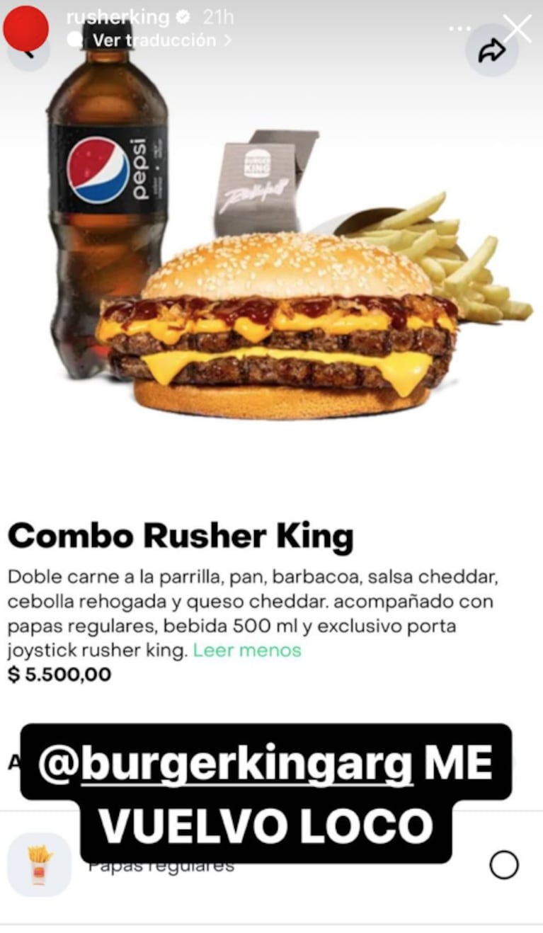 Rusherking mostró cómo es la extrema hamburguesa que lleva su nombre: “Me vuelvo loco”