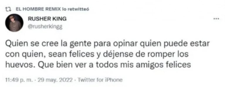 Rusherking reaccionó con todo a las críticas por su romance con China Suárez: "¿Quién se cree la gente para opinar?"