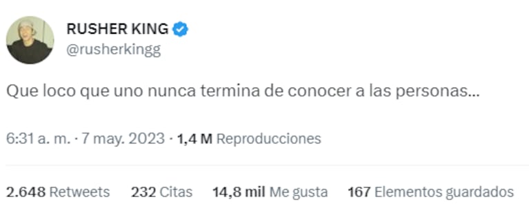 Rusherking se cansó de que lo vinculen con la China Suárez tras la separación: "Yo estoy harto de las mentiras"