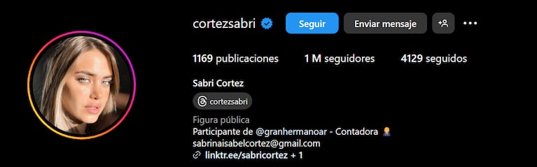 Sabri es la única mujer de esta edición que alcanzo el millón de seguidores.