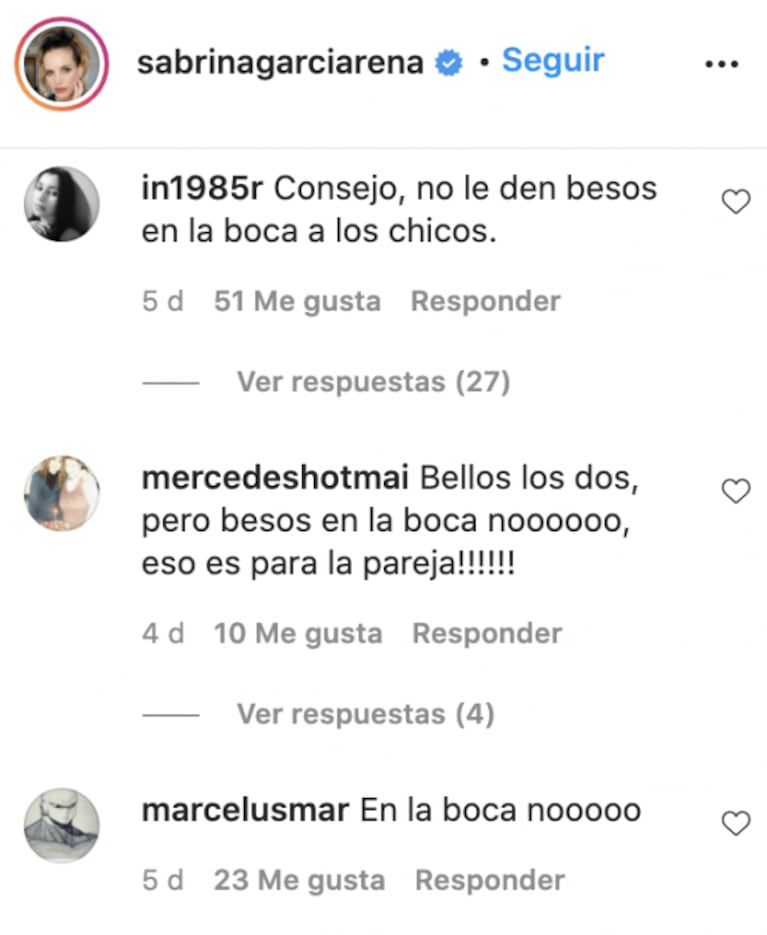 Sabrina Garciarena compartió una foto dándole un beso su hijo y recibió durísimas críticas: "No les den besos en la boca"