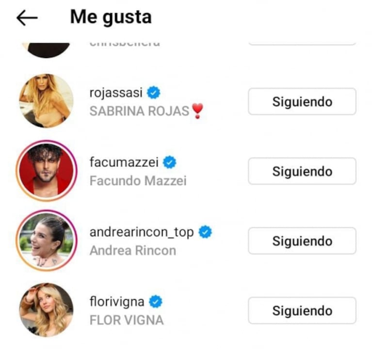 Sabrina Rojas le dedicó un gesto buena onda a Flor Vigna, la novia actual de Luciano Castro: le "likeó" una foto sensual