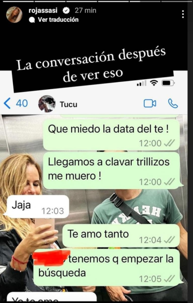 Sabrina Rojas mostró la reacción de Tucu López cuando le dijo por chat que quiere empezar a buscar un bebé