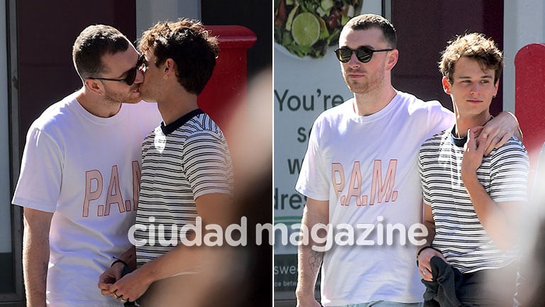 ¡Salió del clóset hace 15 días! Brandon Flynn, de 13 Reasons Why, a los besos en la calle con el cantante Sam Smith. (Foto: Grosby Group)