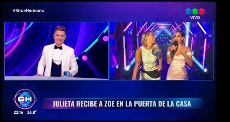 Santiago del Moro, la participante Zoe y Julieta Poggio (captura TV)