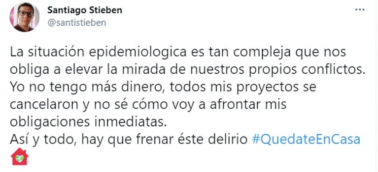 Santiago Stieben, el actor que brilló en Chiquititas como Roña, reveló su delicada situación económica por la pandemia: "Ya no tengo dinero"