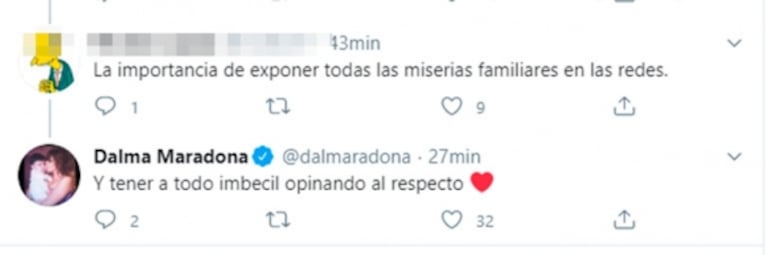 Sarcástica respuesta de Dalma Maradona luego de que Jana la tildara de "ridícula": "La importancia de una buena madre"