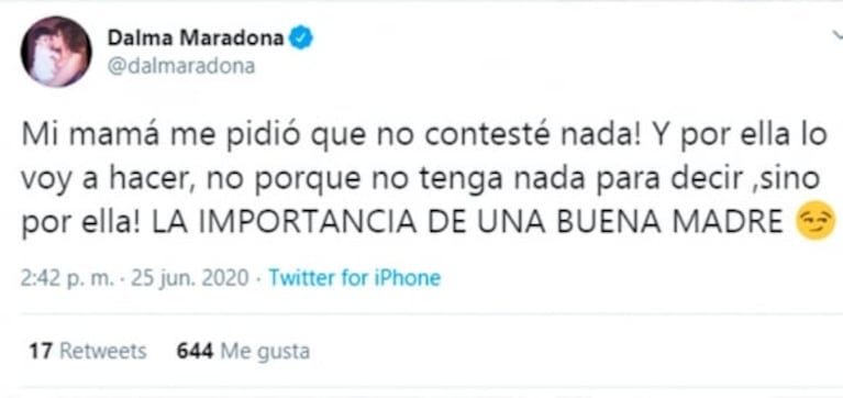 Sarcástica respuesta de Dalma Maradona luego de que Jana la tildara de "ridícula": "La importancia de una buena madre"