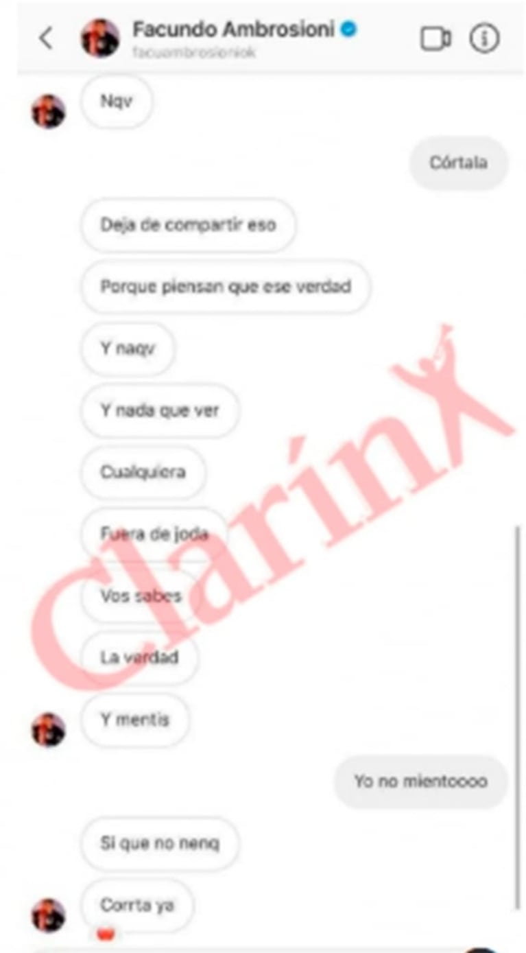 Se filtró un chat privado de Facundo Ambrosioni y su amante, Antonela Pane: "Yo no miento"