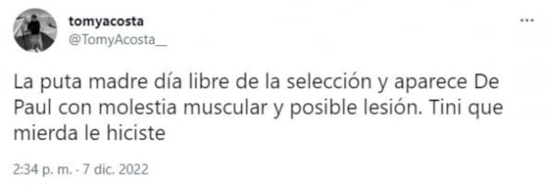 Se lesionó Rodrigo De Paul y las redes explotaron contra Tini Stoessel: "Qué le hiciste"