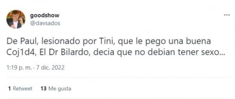 Se lesionó Rodrigo De Paul y las redes explotaron contra Tini Stoessel: "Qué le hiciste"