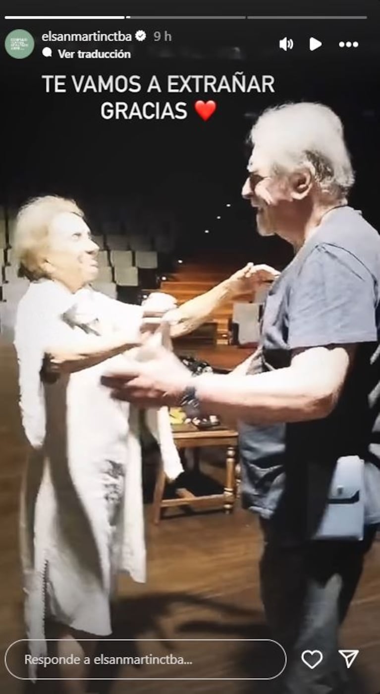 Selva Alemán y Arturo Puig bailan en el video que difundió el Teatro San Martín para despedir a la actriz. (Foto: Instagram/elsanmartinctba)