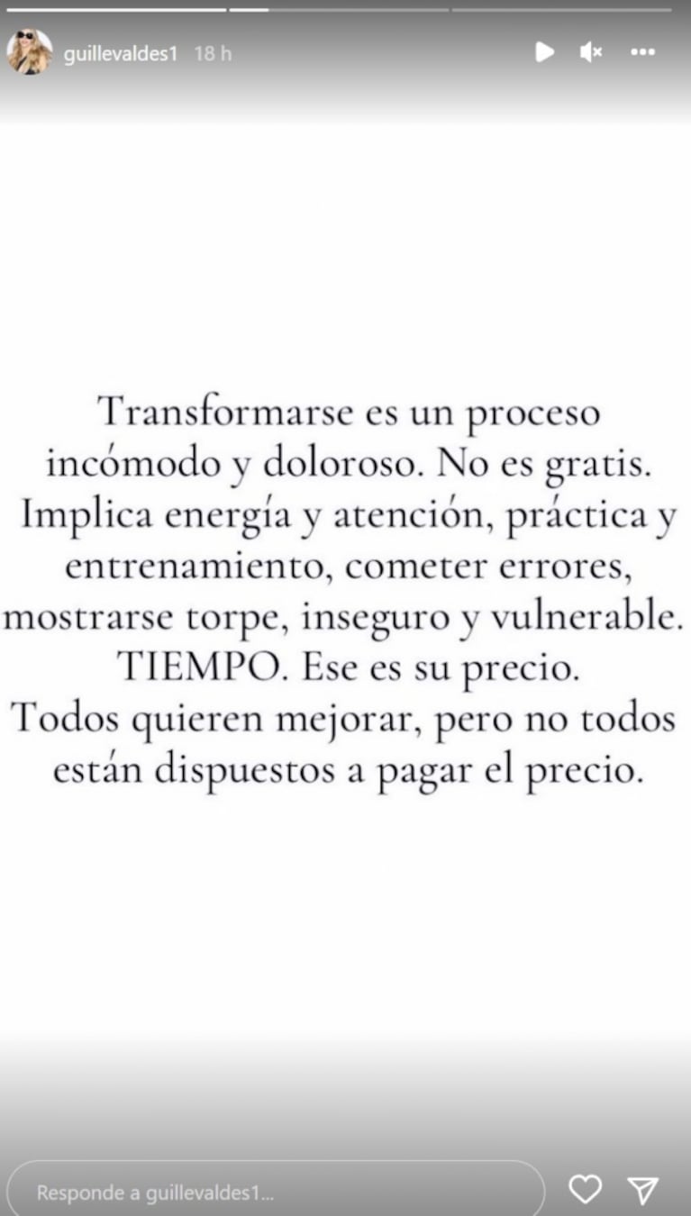 Separada de Marcelo Tinelli, Guillermina Valdés habló a fondo sobre la importancia de transformarse