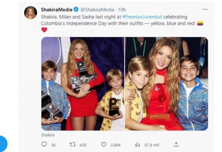 Shakira conmovió a sus hijos con un dulce mensaje en los Premios Juventud