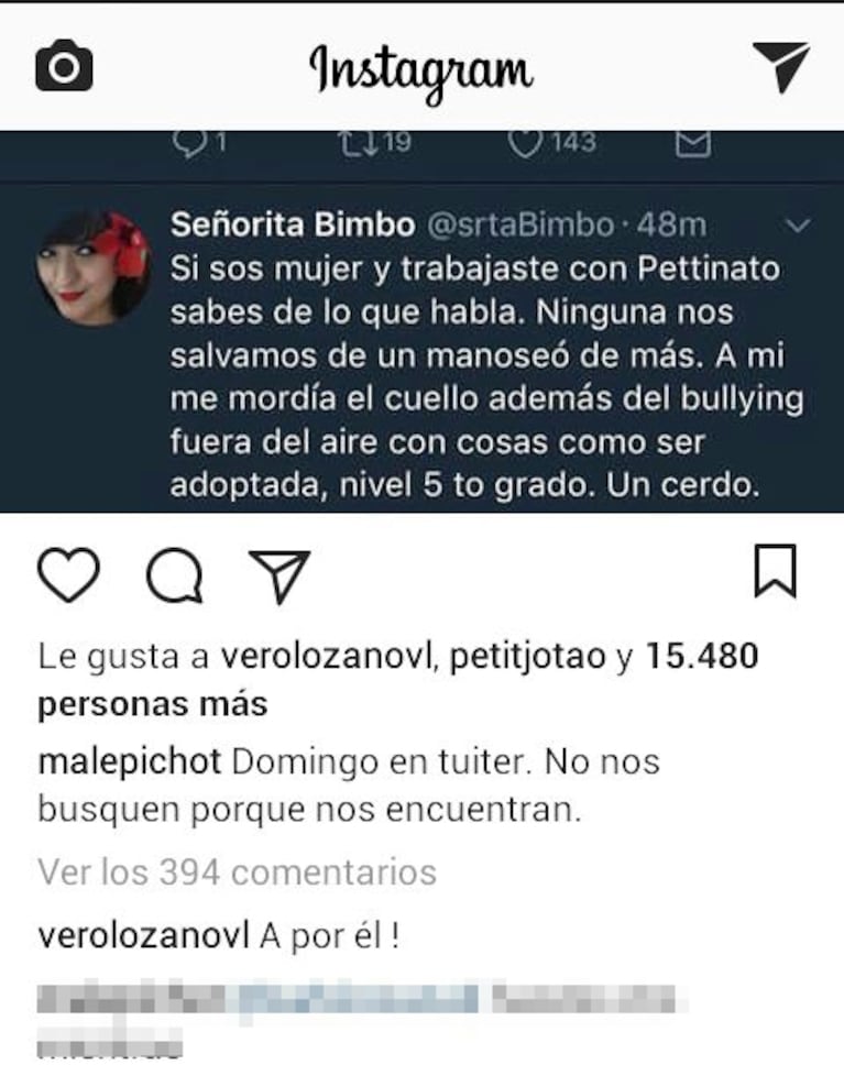 Significativo "me gusta" de Julieta Ortega a las acusaciones contra su ex Roberto Pettinato, y fuerte comentario de Vero Lozano: "A por él"