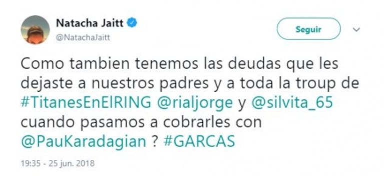 Silvia D'Auro, la ex de Rial, cruzó a Natacha Jaitt en Twitter: "No me involucres"