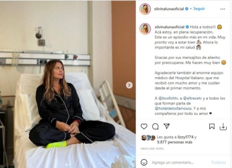 Silvina Luna realizó un posteo desde la clínica tras abandonar El Hotel de los Famosos por su salud: "Este es un episodio más en mi vida"