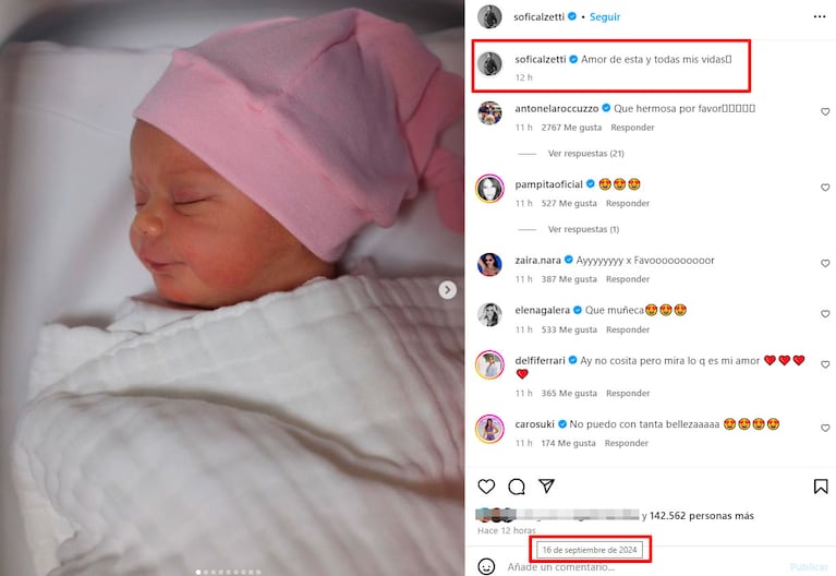 Sofía Calzetti publicó las fotos más tiernas de su hija con el Kun Agüero, a tres días de ser mamá