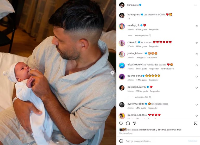 Sofía Calzetti publicó las fotos más tiernas de su hija con el Kun Agüero, a tres días de ser mamá