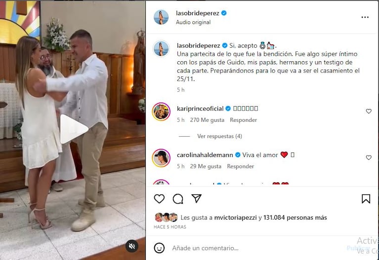 Sol Pérez bendijo sus anillos de boda con Guido Mazzoni.