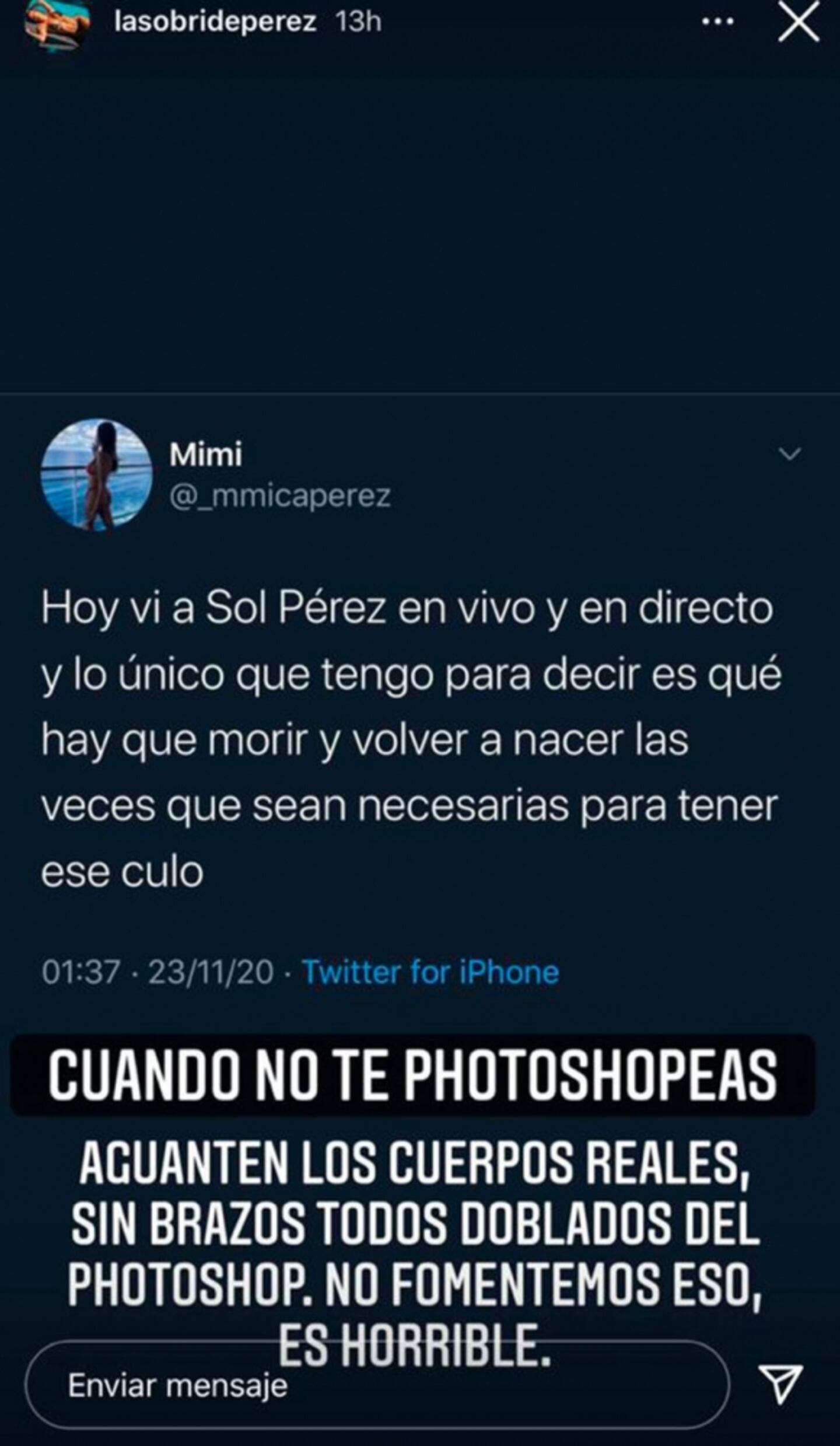 Sol Pérez, contundente en contra del uso del Photoshop: 