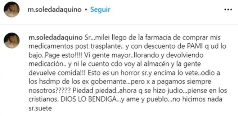 Soledad apuntó contra Milei.