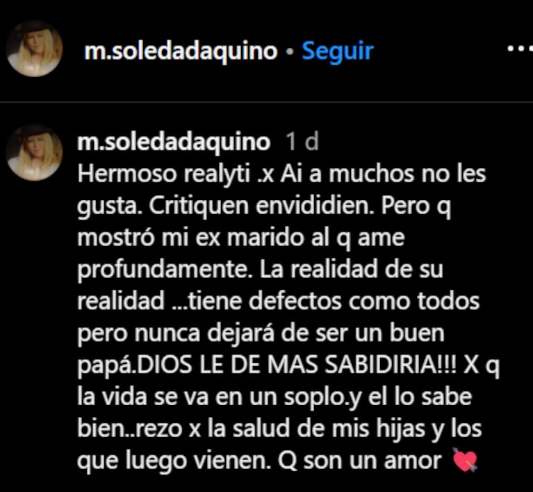 Soledad opinó muy dulce sobre Marcelo tras haber visto su reality.