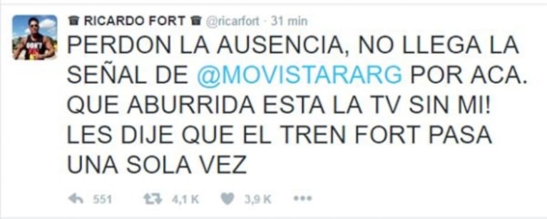 Sorpresivo mensaje en la cuenta de Twitter de Ricardo Fort