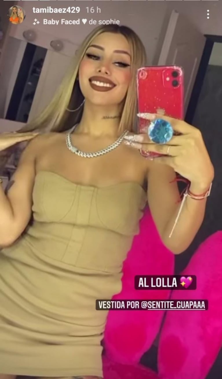 Tamara Báez eligió un look glamoroso para ir al Lollapalooza con L-Gante