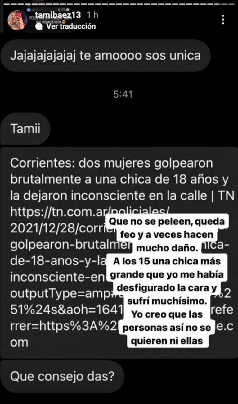 Tamara Báez, la novia de L-Gante, contó la golpiza que sufrió a los 15 años: "Mientras una chica me pegaba, las demás grababan"