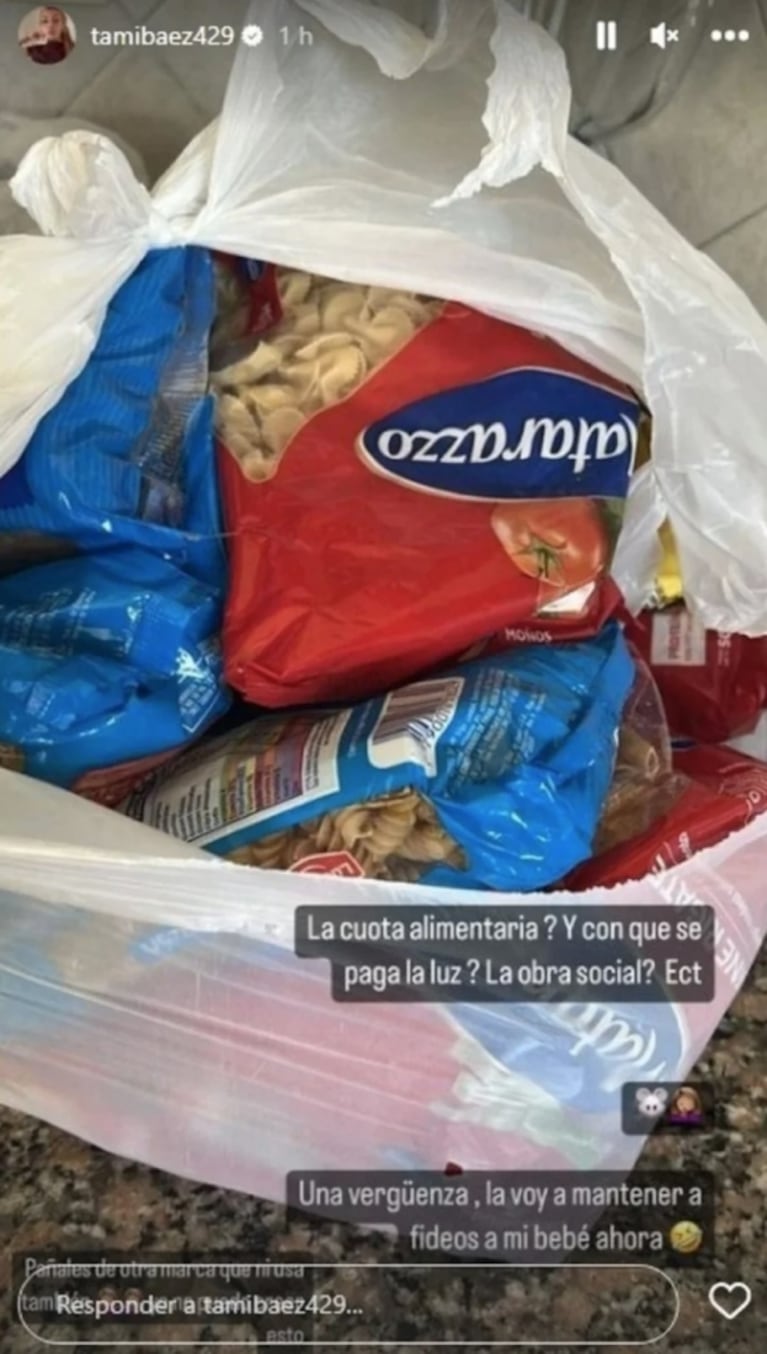 Tamara Báez mostró indignada la bolsa con comida que le envió L-Gante para su hija: "¿Y la cuota alimentaria?"