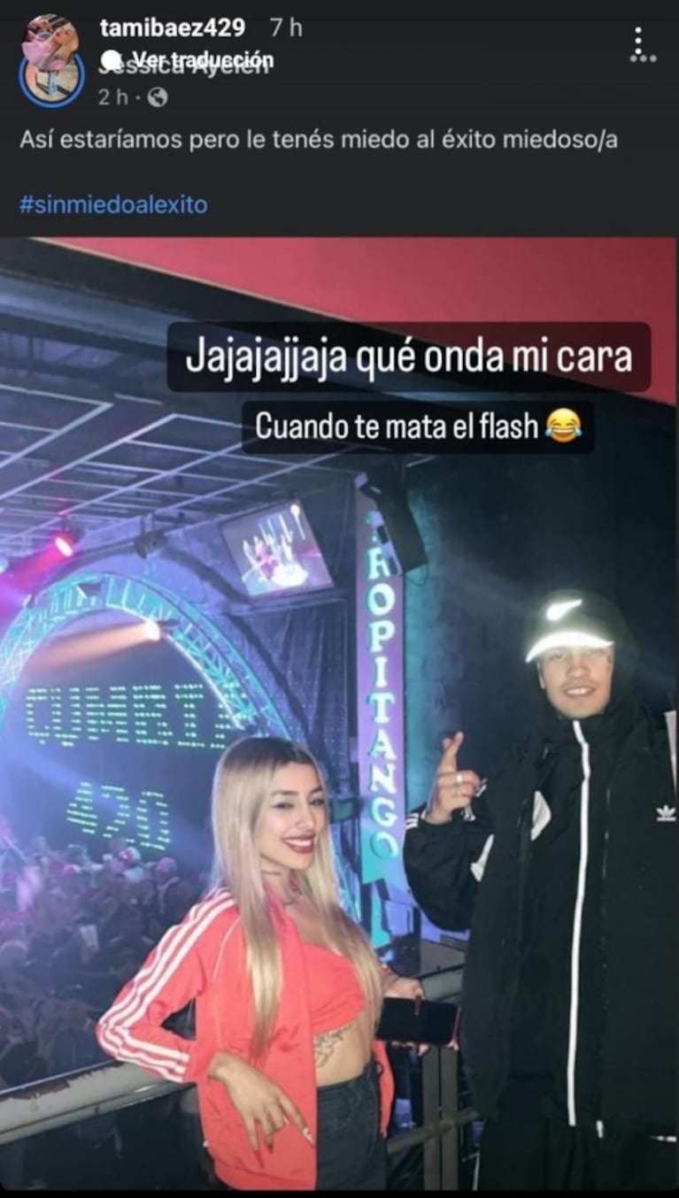 Tamara Báez reaccionó al ver una foto de su salida con L-Gante: "¿Qué onda mi cara?"