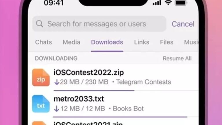 Telegram introduce un gestor de descargas de archivos