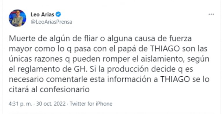 ¿Thiago Medina podría quedarse afuera de Gran Hermano 2022 tras la agresión de su padre a su hermana?