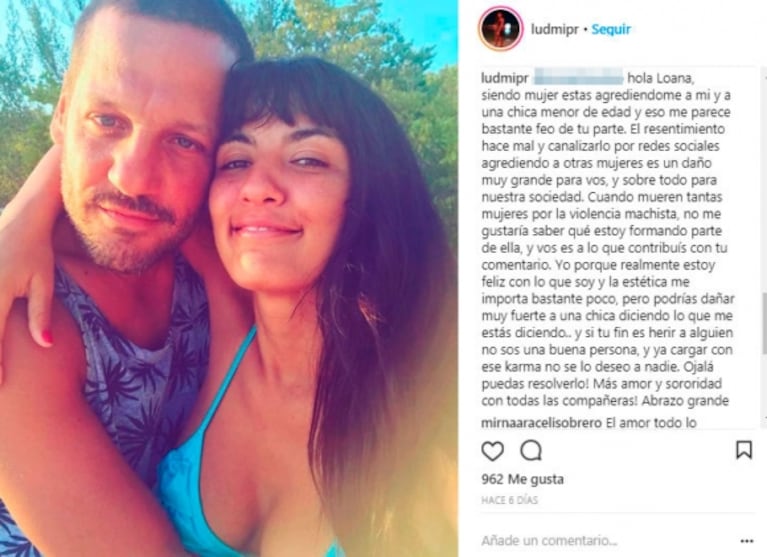 Tierna declaración de amor de Ludmila Romero a Rodrigo de la Serna... ¡y un fuerte cruce con una seguidora!