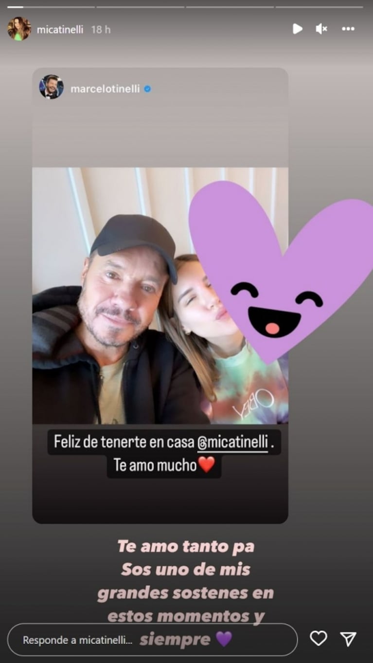 Tierno mensaje de Mica Tinelli a Marcelo por su apoyo tras la muerte de su perro: "Mi sostén"