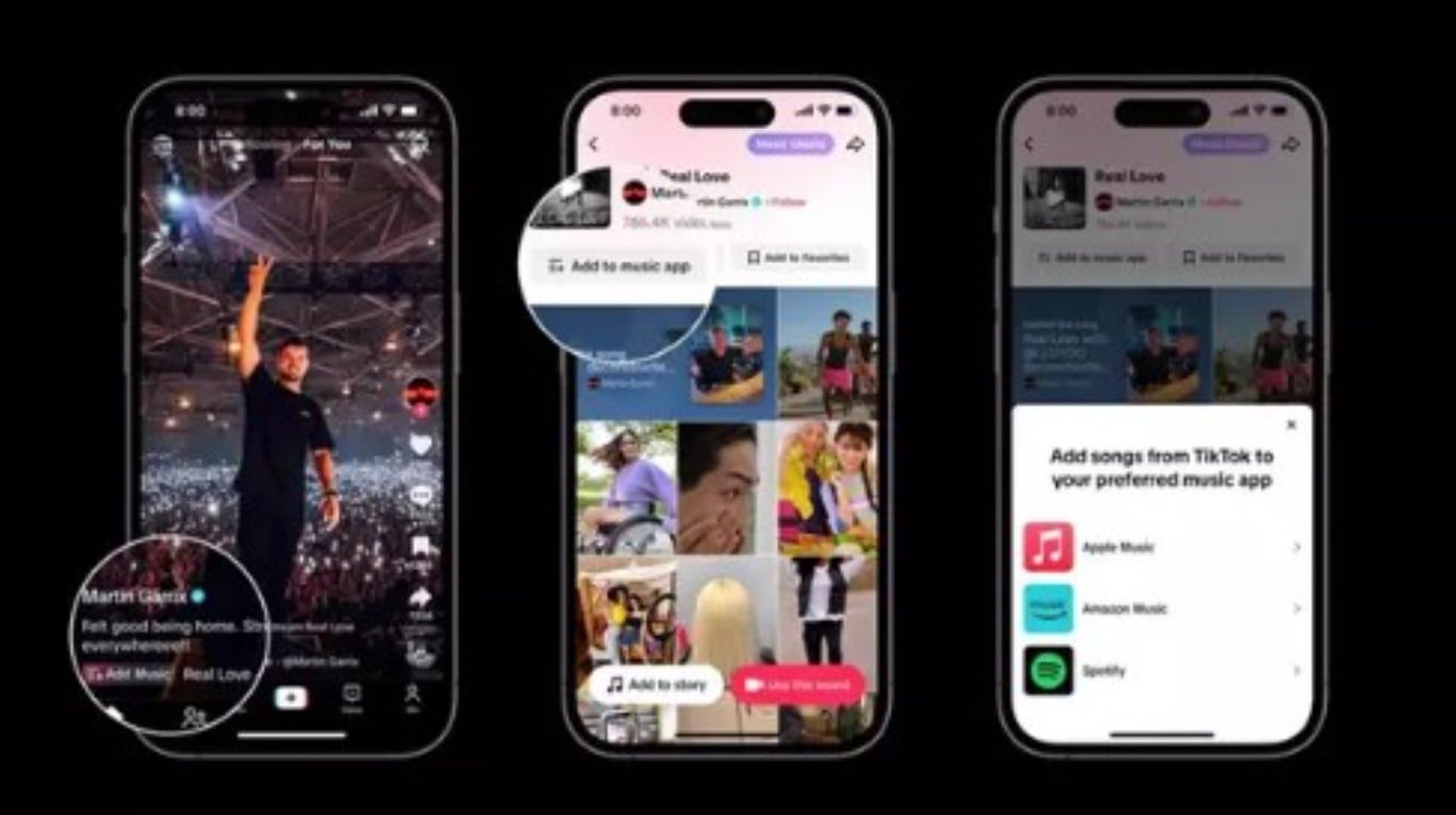 TikTok permite guardar canciones descubiertas en la ‘app’, directamente en Spotify, Apple Music y Amazon Music