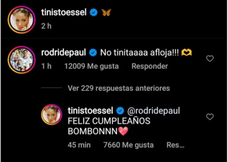 Tini Stoessel le dedicó un romántico mensaje a Rodrigo de Paul por su cumpleaños: "Bombón"