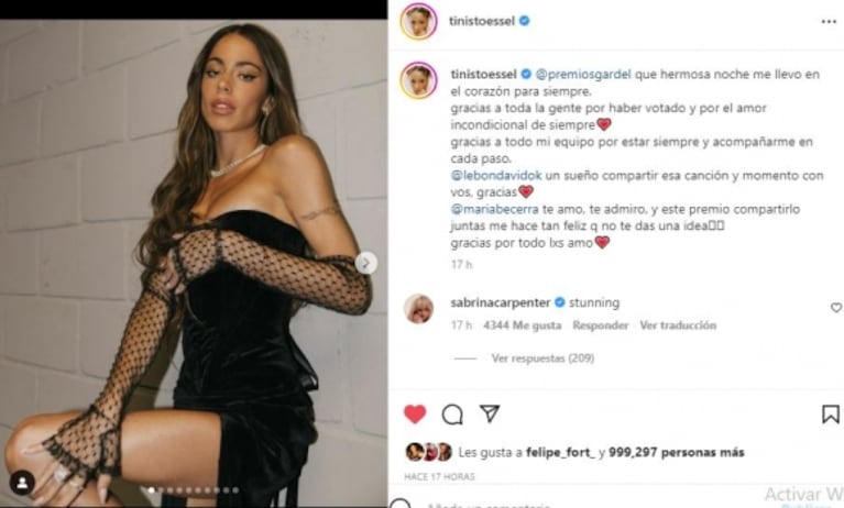 Tini Stoessel reaccionó tras las críticas por no decir que está enamorada de Rodrigo de Paul y le escribió un mensaje público