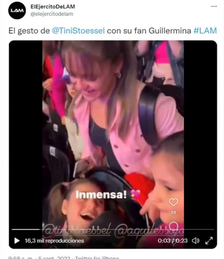 Tini Stoessel tuvo un conmovedor gesto con una pequeña fan en pleno show