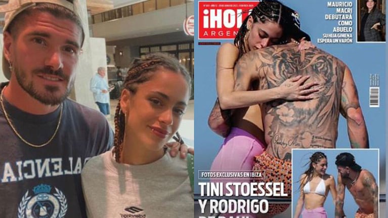 Tini Stoessel y Rodrigo de Paul fueron captados infraganti en Europa. Fotos: Tapa Hola Argentina y Web.