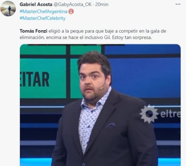 Tomás Fonzi eligió a la Peque Pareto para que baje a la eliminación de MasterChef y estallaron los memes: "Es una competencia"