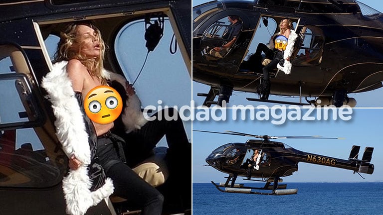 ¡Topless de alto vuelo! Kate Moss, semidesnuda en helicóptero sobre la costa amalfitana. (Foto: Grosby Group)